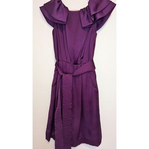 Satin Drape Ruffle Purple Dress